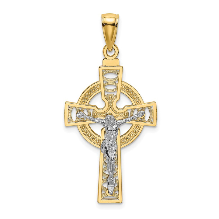 14k Two-tone Celtic Crucifix w/ Eternity Circle Charm K9285