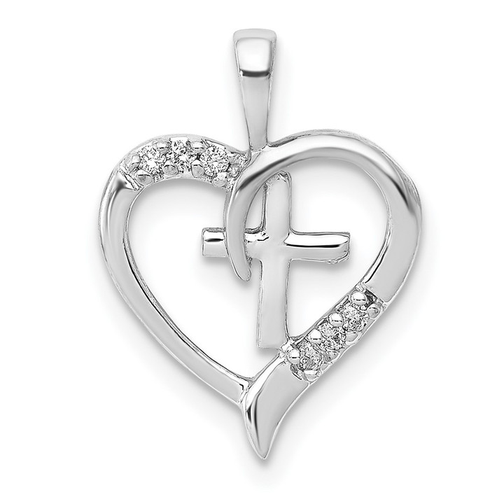 14k White Gold AA Diamond Heart Cross Pendant PM5143-004-WA