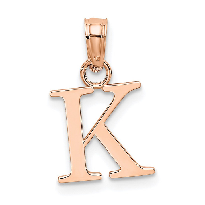 14K Rose Gold Polished Block Letter K Initial Pendant K6423RK
