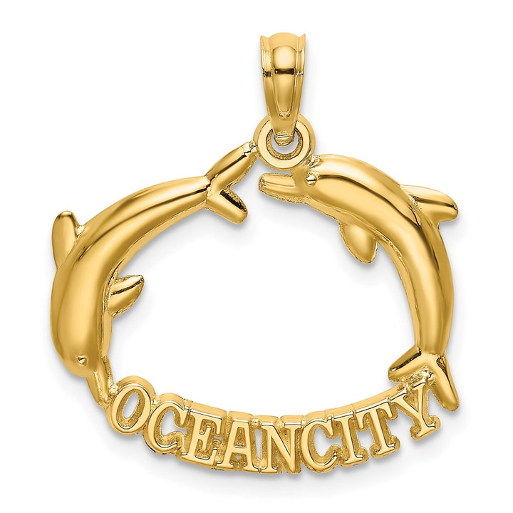14k Polished OCEAN CITY w/ Jumping Dolphins Charm K7883