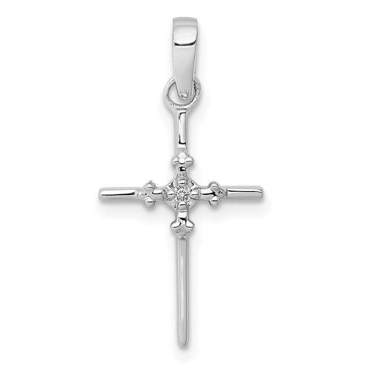 14k White Gold .01ct. Diamond Polished Budded Cross Pendant PM5022-001-WA