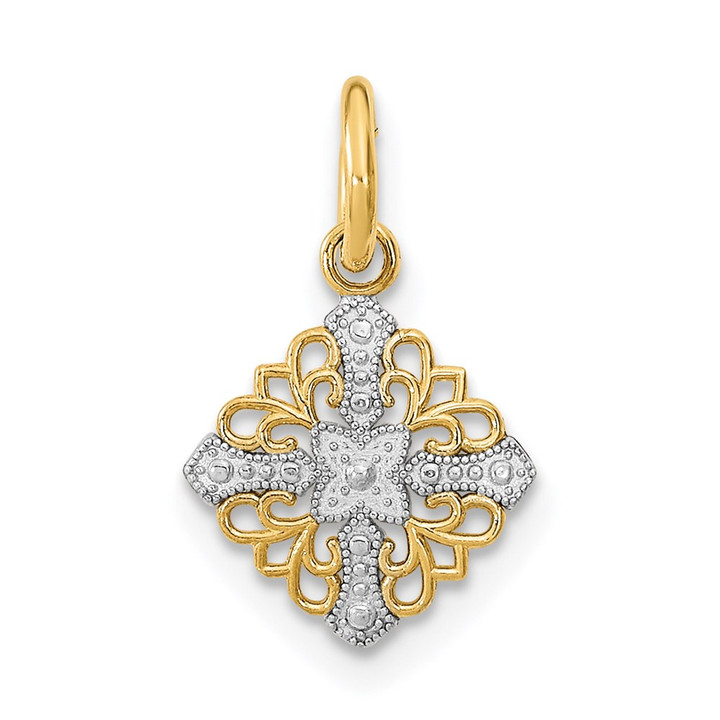 14K w/Rhodium Mini Cross Medallion Charm K9532