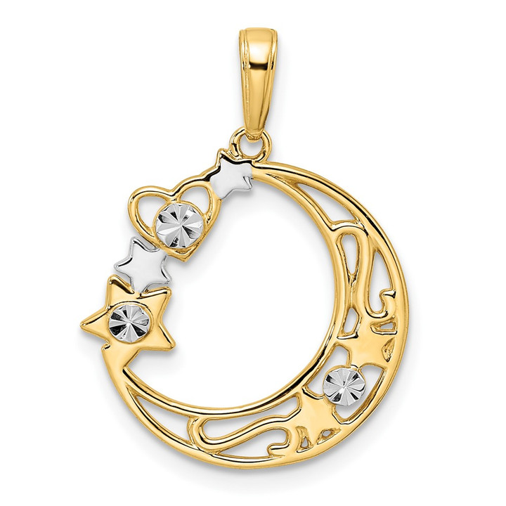 14k & White Rhodium D/C Heart, Star & Moon Pendant M2961