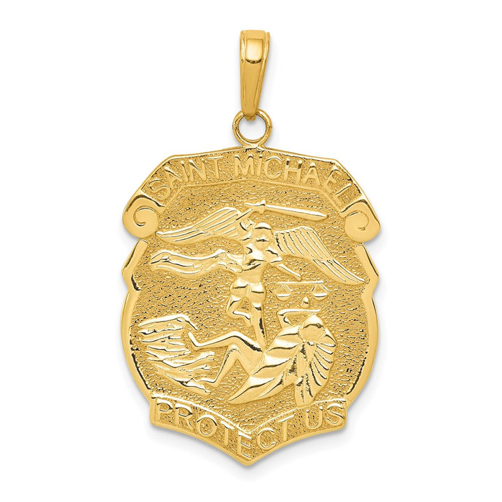 14K Gold Polished Large Saint Michael Protect Us Medal Pendant K5667