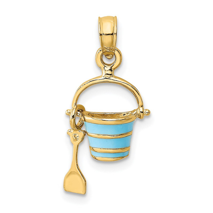 14K 2-D Aqua Enameled Beach Bucket w/Moveable Shovel Charm K6767
