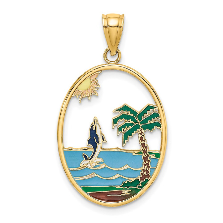 14K Enamel Dolphin Jumping In Beach Scene Charm K6874