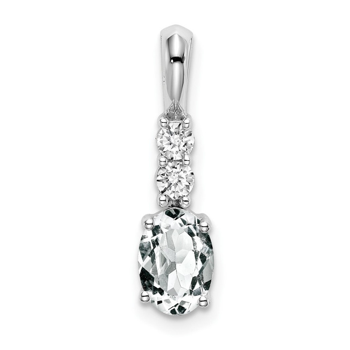 14k White Gold Oval White Topaz and Diamond Pendant PM7406-WT-013-WA