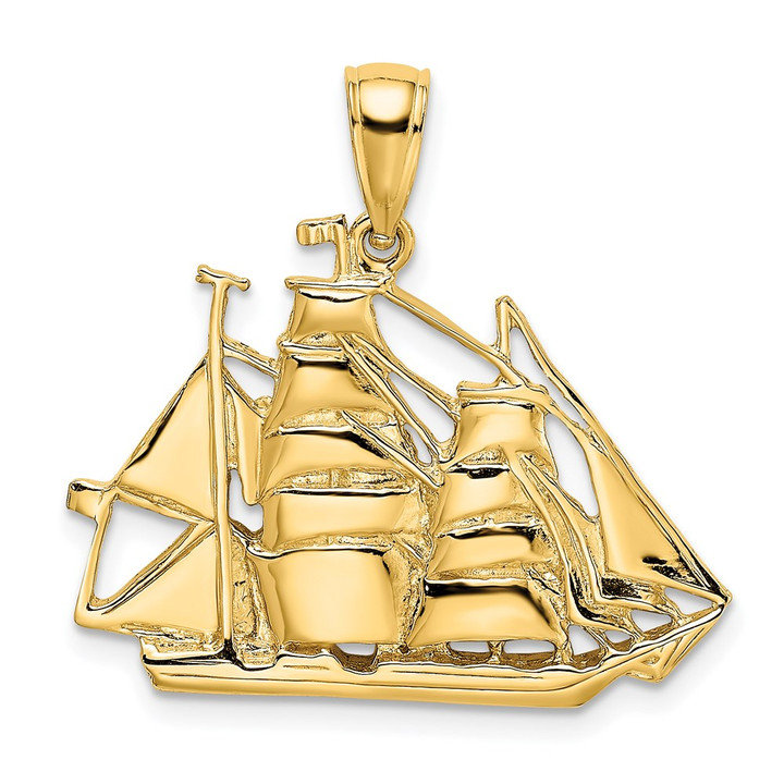14K 2-D Polished Sailing Ship Charm K7851