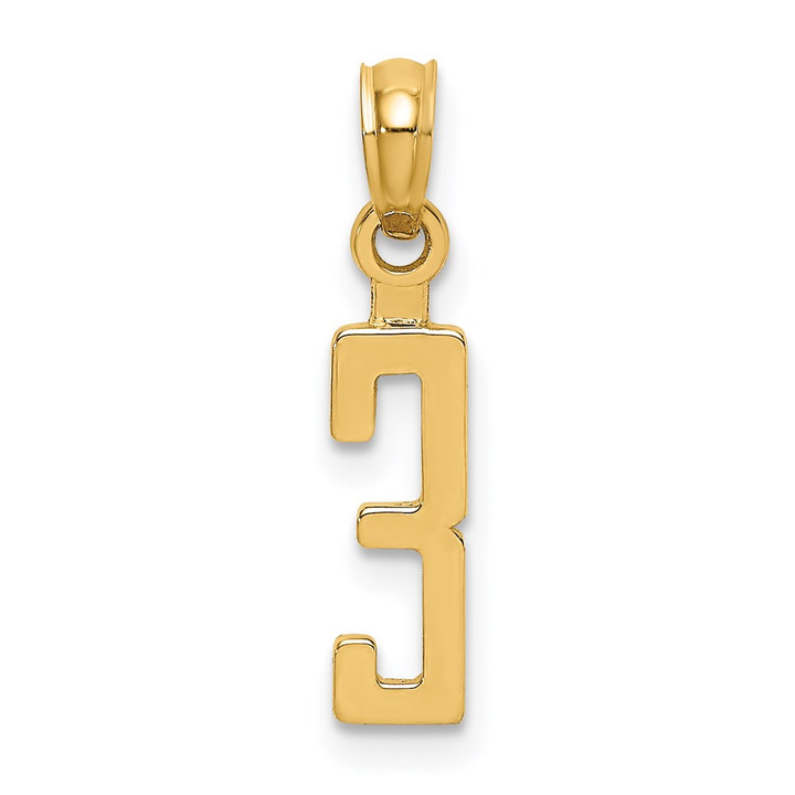 14k Polished Number 3 Pendant NU03