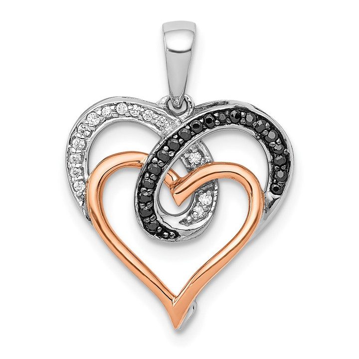 14k White and Rose Gold White and Black Diamond Hearts Pendant PM4900-010-WRA