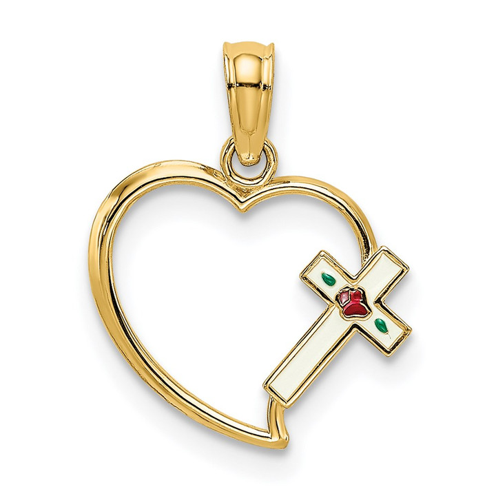 14K Enamel Cross and Heart Charm K7069