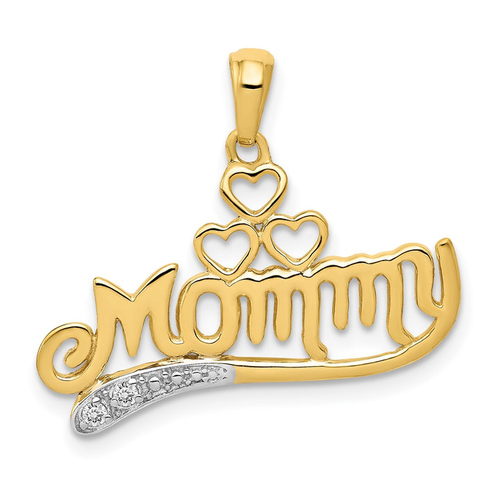 14k .02 Diamond MOMMY Double Heart pendant PM4939-002-YA