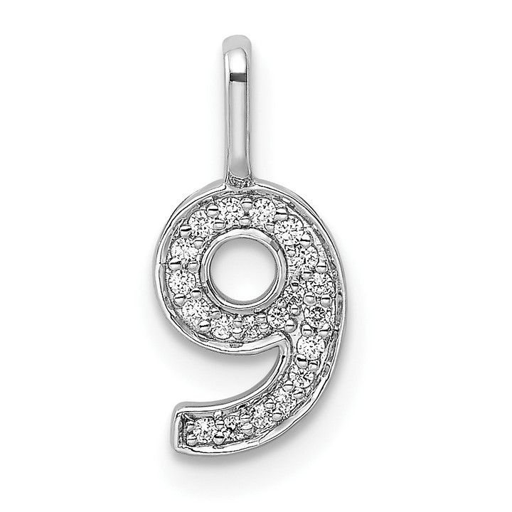 14k White Gold Diamond Number 9 Pendant PM8370-9-009-WA