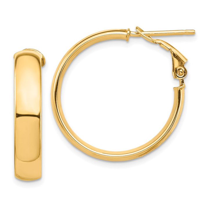 14k High Polished 5mm Omega Back Hoop Earrings PRE954