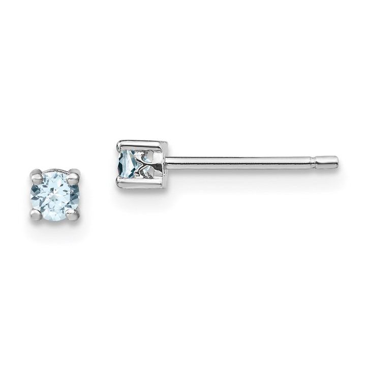 Sterling Silver Rhodium-plated 3mm Round Aquamarine Post Earrings QBE25MAR