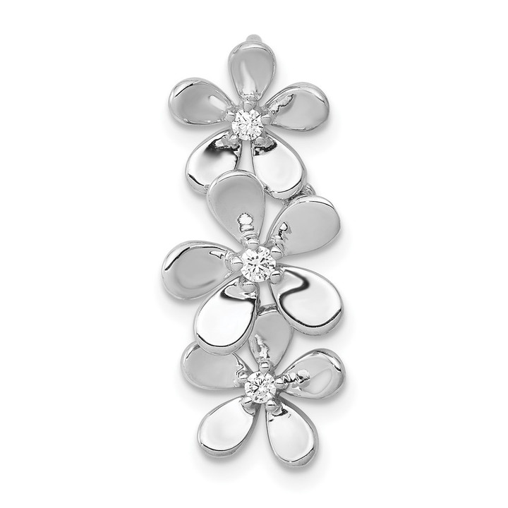 14k White Gold 1/10ct. Diamond Three Flower Chain Slide PM4038-009-WA