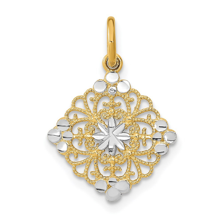 14K w/Rhodium and D/C Filigree Medallion Charm K9506