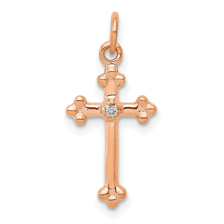 14k Rose Gold Small Diamond Budded Cross Pendant PM5030-002-RA