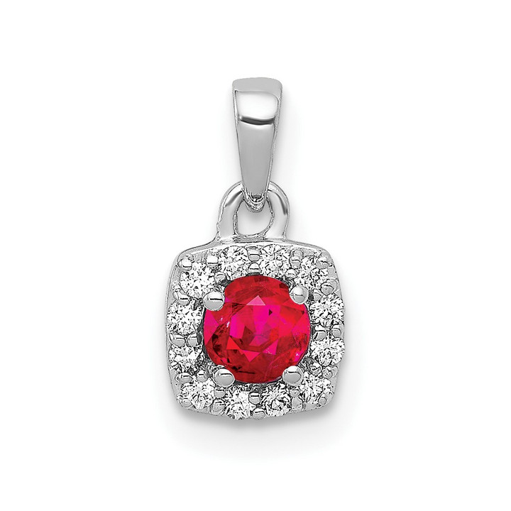 14k White Gold Diamond and .20 Ruby Square Halo Pendant PM5248-RU-010-WA