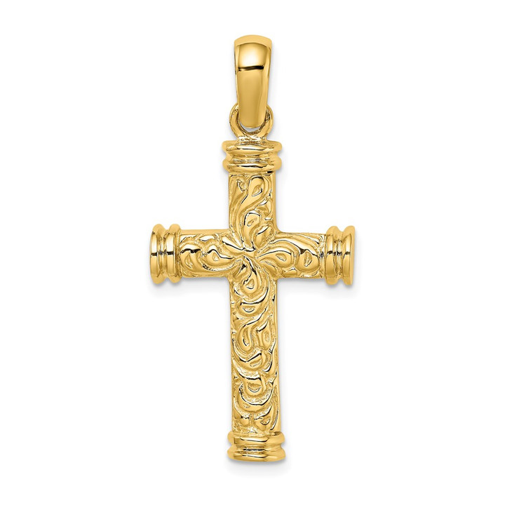 14K Scroll w/Double Endcaps Cross Charm K9747