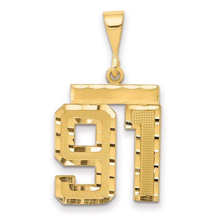 14k Medium Diamond-cut Number 91 Charm MN91
