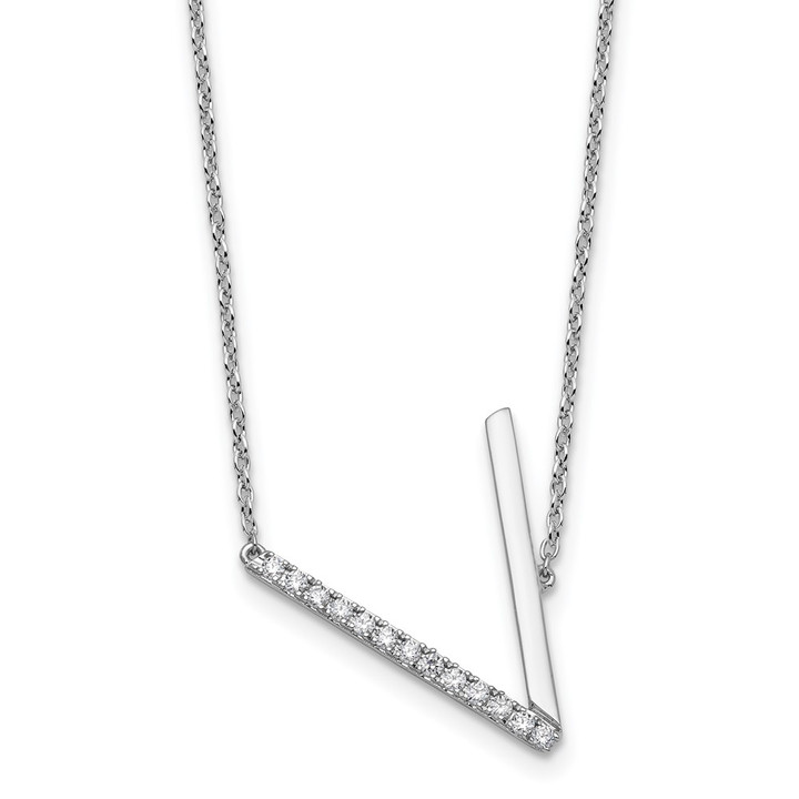 14K White Gold Sideways Diamond Initial V Necklace PM9844V-016-WA