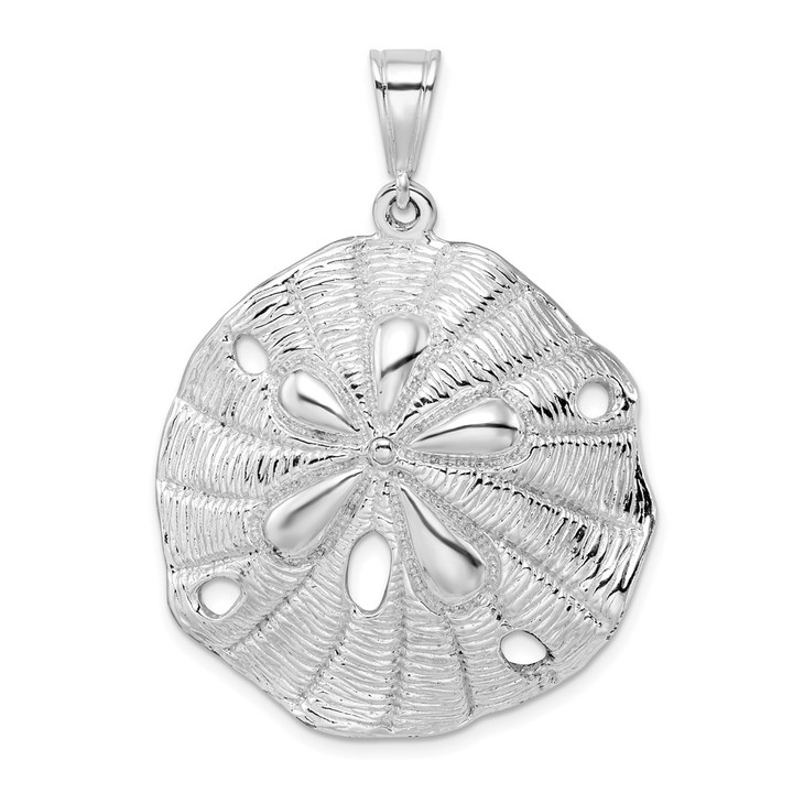 De-Ani Sterling Silver Rhodium-Plated Polished and Textured Beveled Sand Dollar Pendant QC10055