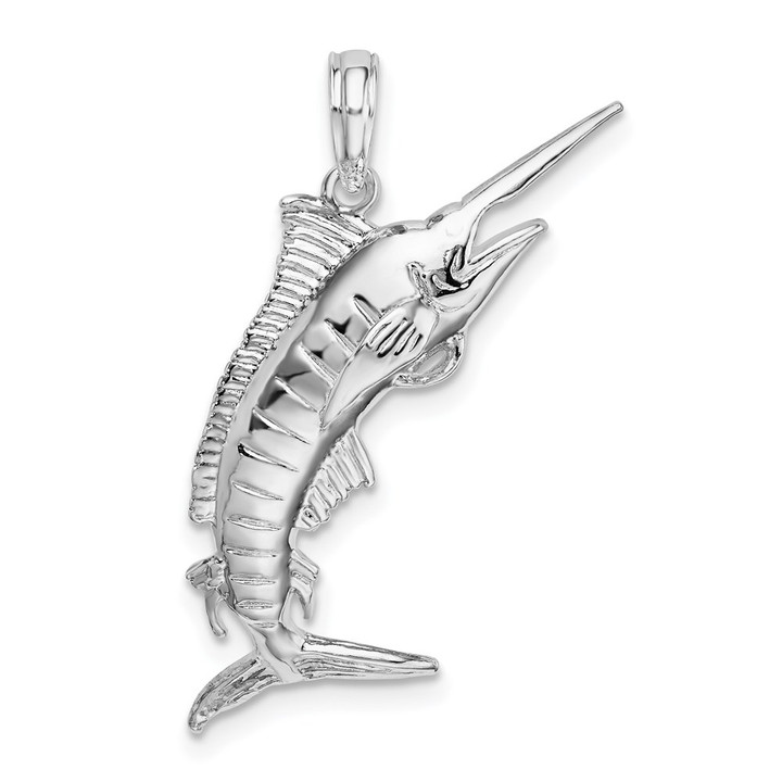 De-Ani Sterling Silver Rhodium-Plated Polished 3D Blue Marlin Pendant QC10146