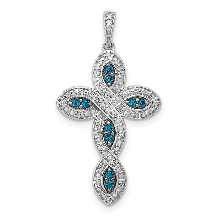14k White Gold White and Blue Diamond Cross Pendant PM5130-BD-020-WA
