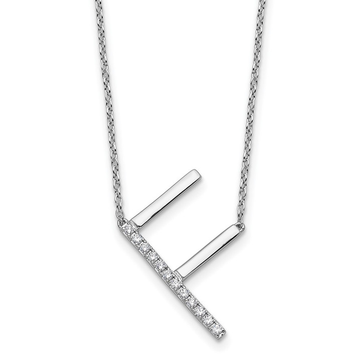 14K White Gold Sideways Diamond Initial F Necklace PM9844F-014-WA