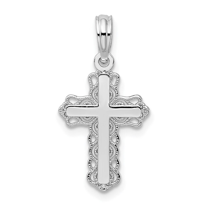 De-Ani Sterling Silver Rhodium-plated Polished Lace Trim Cross Pendant QC10164