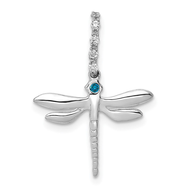 14k White Gold Blue and White Diamond Dragonfly Pendant PM5216-007-WA