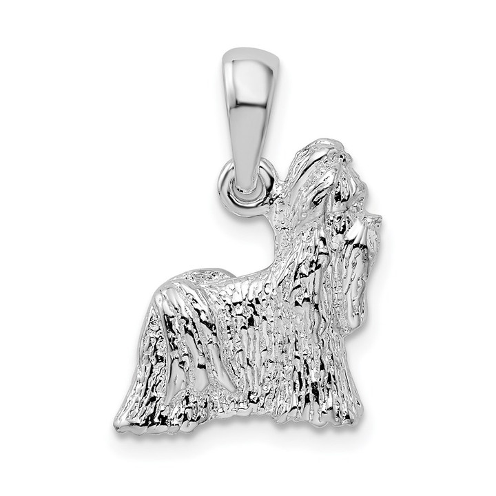 De-Ani Sterling Silver Rhodium-Plated Textured 3D Shih Tzu Dog Pendant QC10230