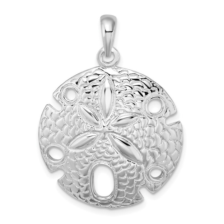 De-Ani Sterling Silver Rhodium-Plated Polished Large Sand Dollar Pendant QC10484