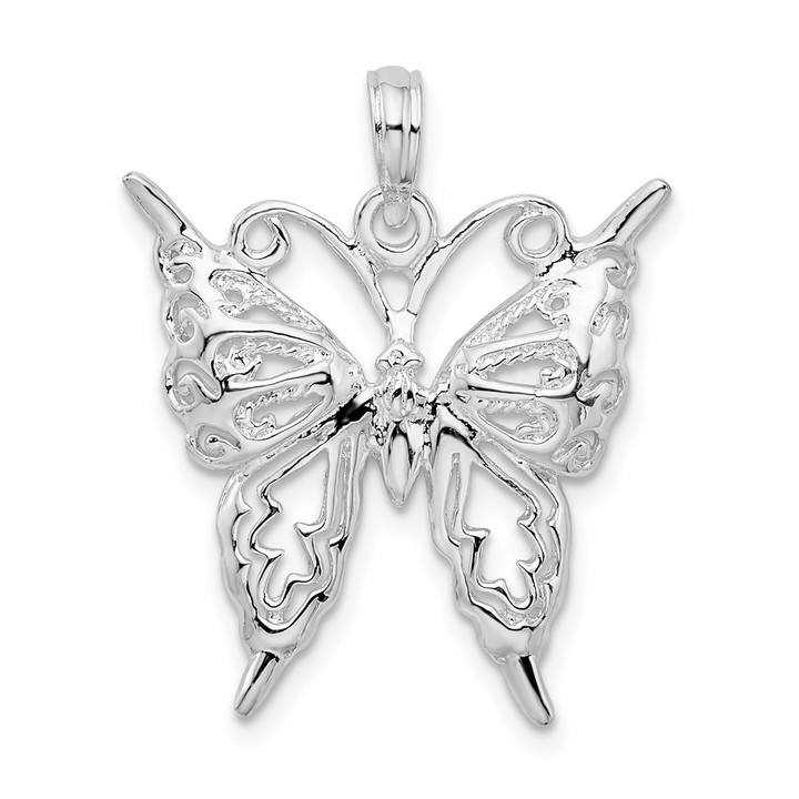 De-Ani Sterling Silver Rhodium-Plated Polished Cut-Out Butterfly Pendant QC10553
