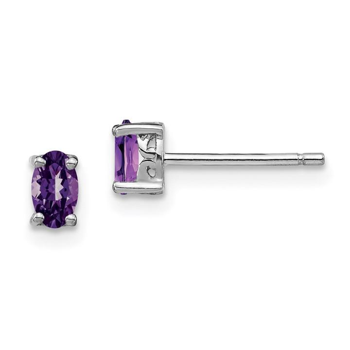 Sterling Silver Rhodium-plated 5x3mm Oval Amethyst Post Earrings QBE29FEB
