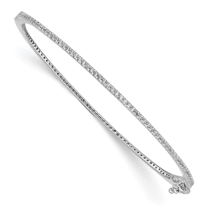 Sterling Shimmer Sterling Silver Rhodium-plated 115 Stone CZ Hinged Bangle Bracelet QB1066