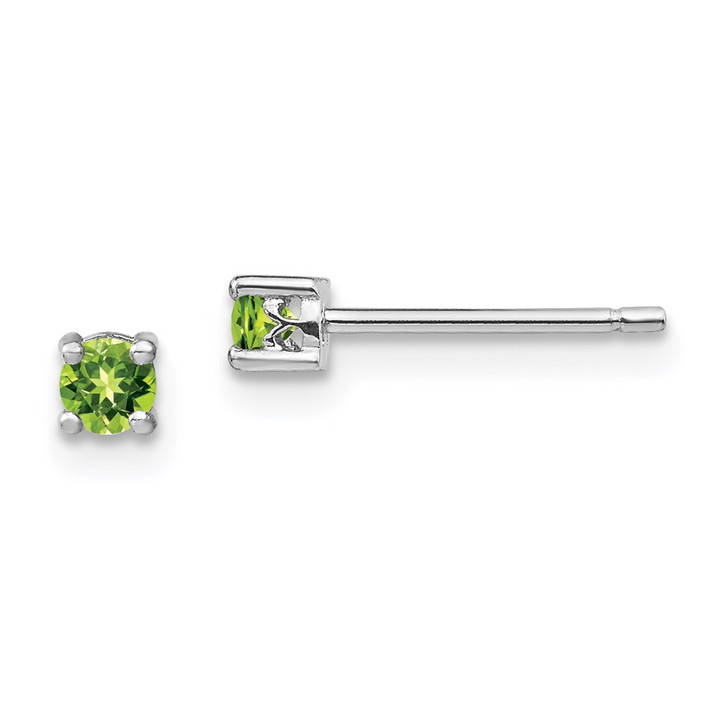 Sterling Silver Rhodium-plated 3mm Round Peridot Post Earrings QBE25AUG