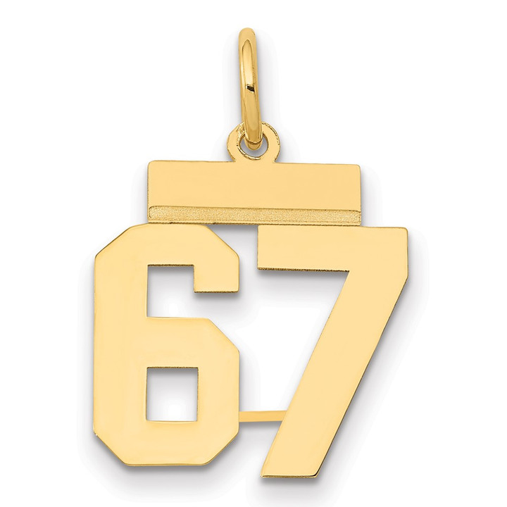 14k Small Polished Number 67 Charm LS67
