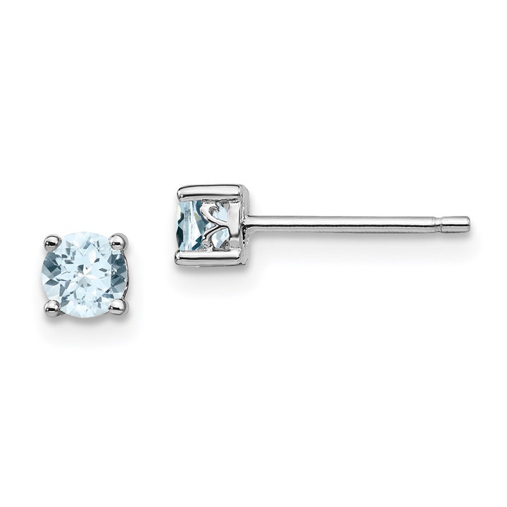 Sterling Silver Rhodium-plated 4mm Round Aquamarine Post Earrings QBE26MAR