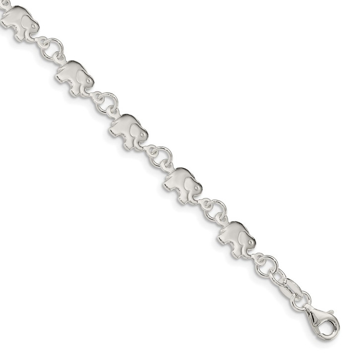 Sterling Silver Polished Elephant Bracelet QA70-7.5