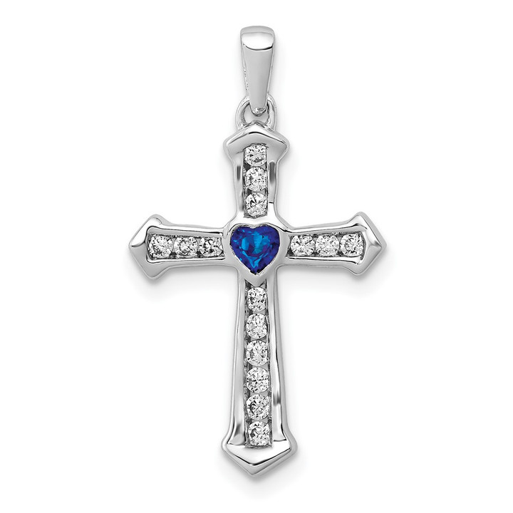 14K White Gold Lab Grown Diamond VS/SI FGH & Cr Sapphire Cross Penda PM5272-SA-020-WLG