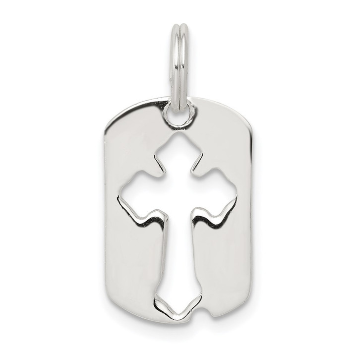 Sterling Silver Rhodium-plated Dog Tag Cross Charm QC4432