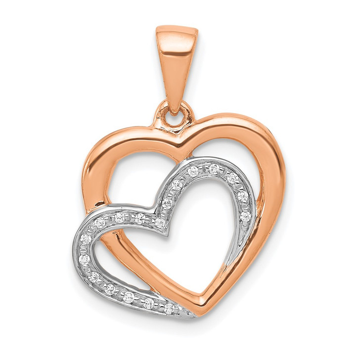 14k Rose Gold w/ Rhodium Diamond Entwined Hearts Pendant PM4902-005-RA