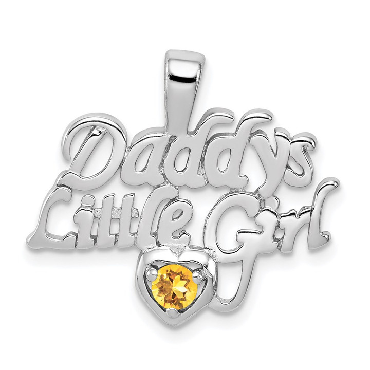 Sterling Silver Rhodium-platedCitrine Daddy's Little Girl Pendant QC6020