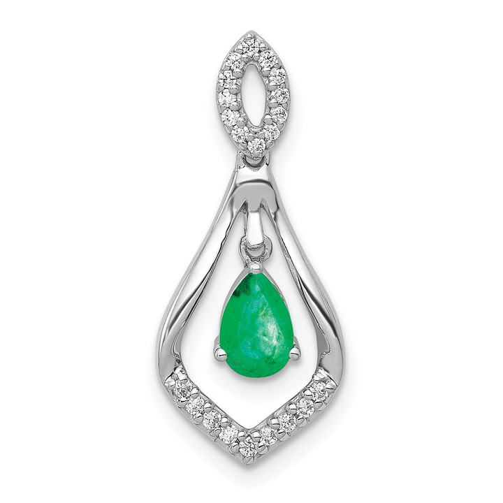 14k White Gold Diamond and Teardrop Emerald Dangle Pendant PM5281-EM-013-WA