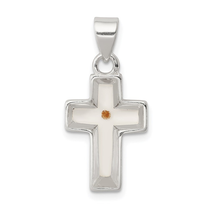 Sterling Silver Rhodium-plated Enameled Mustard Seed Cross Pendant QC6700