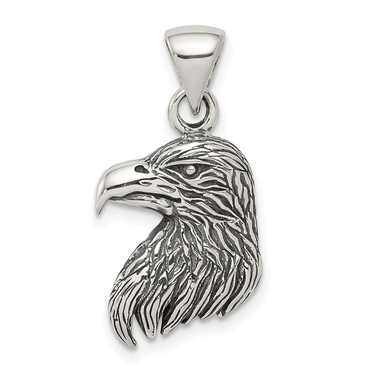 Sterling Silver Antiqued Polished Textured Eagle Head Pendant QC8943