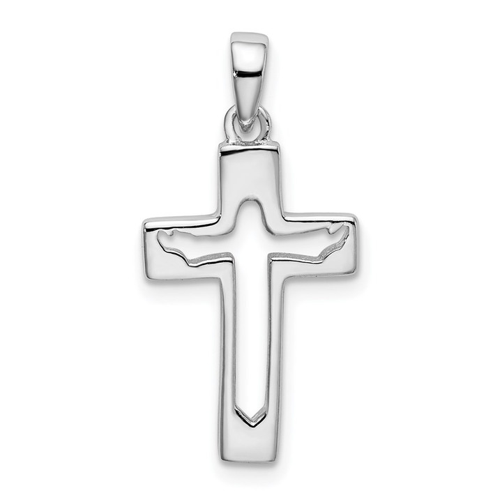Sterling Silver Rhodium-plated Jesus Cut-out Cross Pendant QC9027