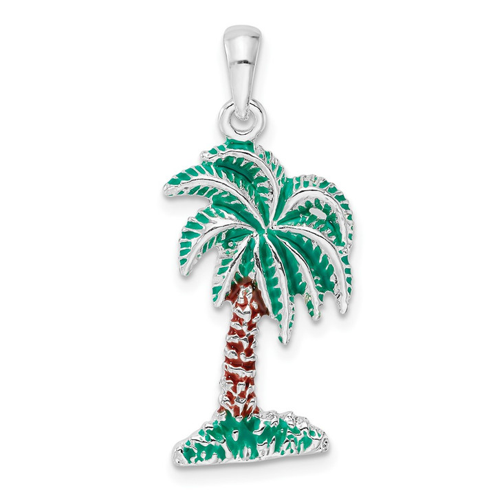 De-Ani Sterling Silver Rhodium-Plated Polished Enameled Palmetto Pendant QC10627
